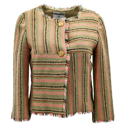 Chanel Collarless Striped Jacket Beige 00C #34