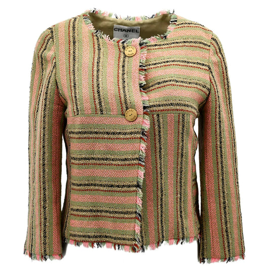 Chanel Collarless Striped Jacket Beige 00C #34
