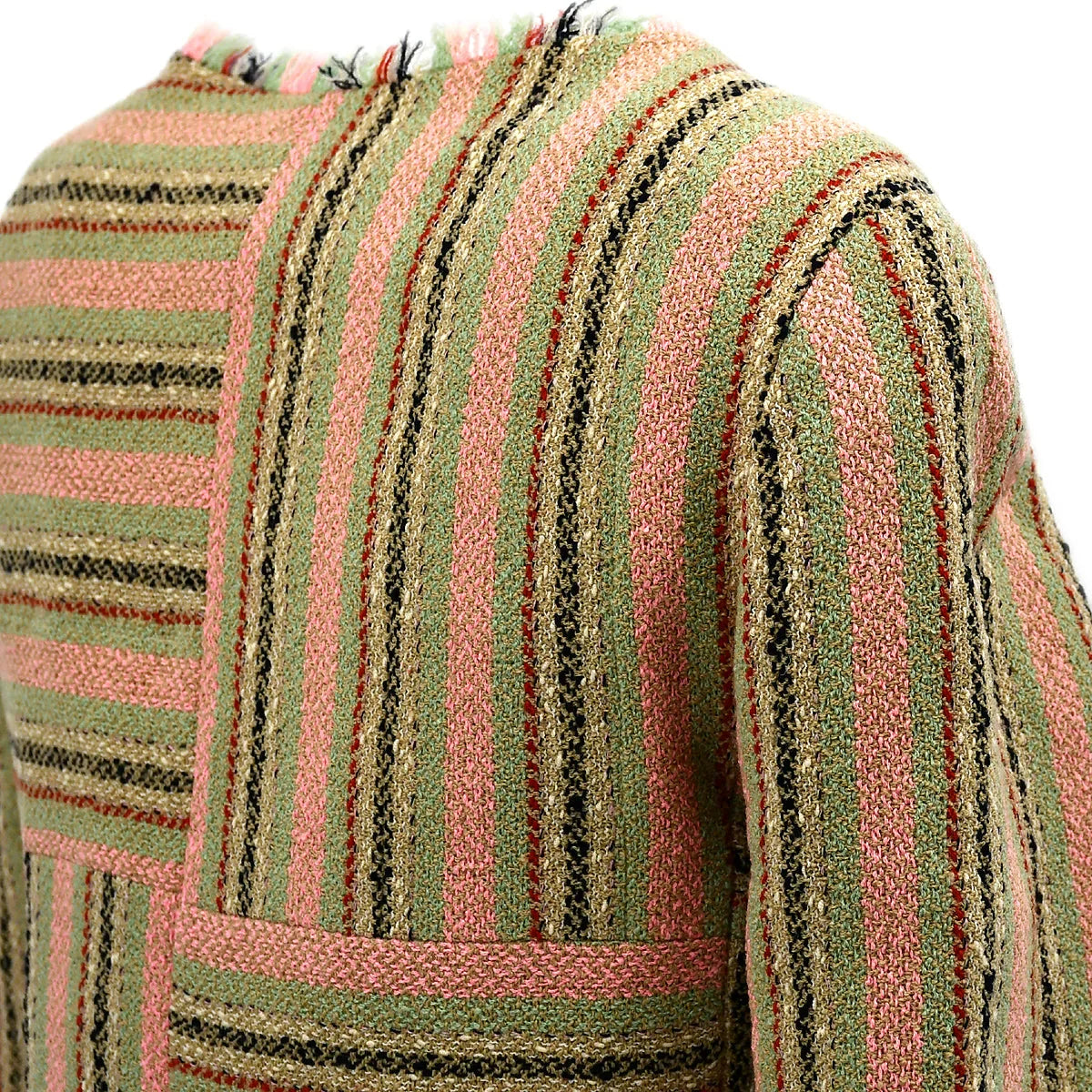 Chanel Collarless Striped Jacket Beige 00C #34