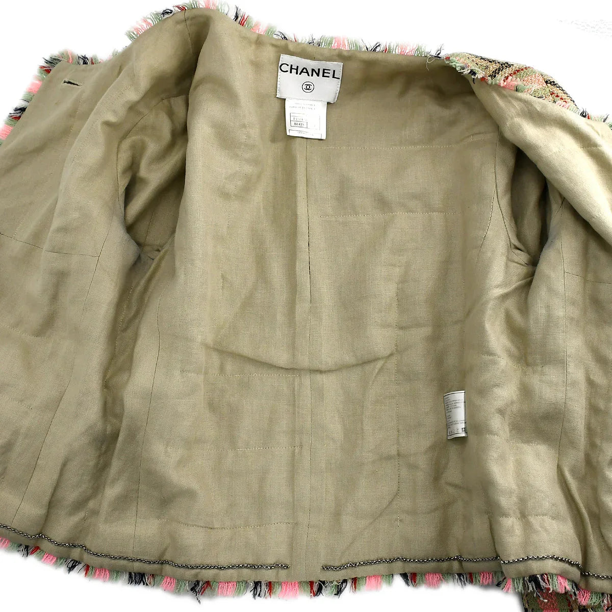 Chanel Collarless Striped Jacket Beige 00C #34