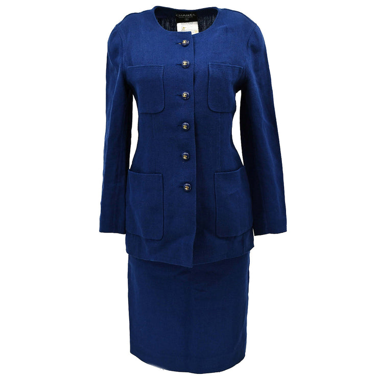 Chanel Setup Suit Jacket Skirt Blue 93C #38