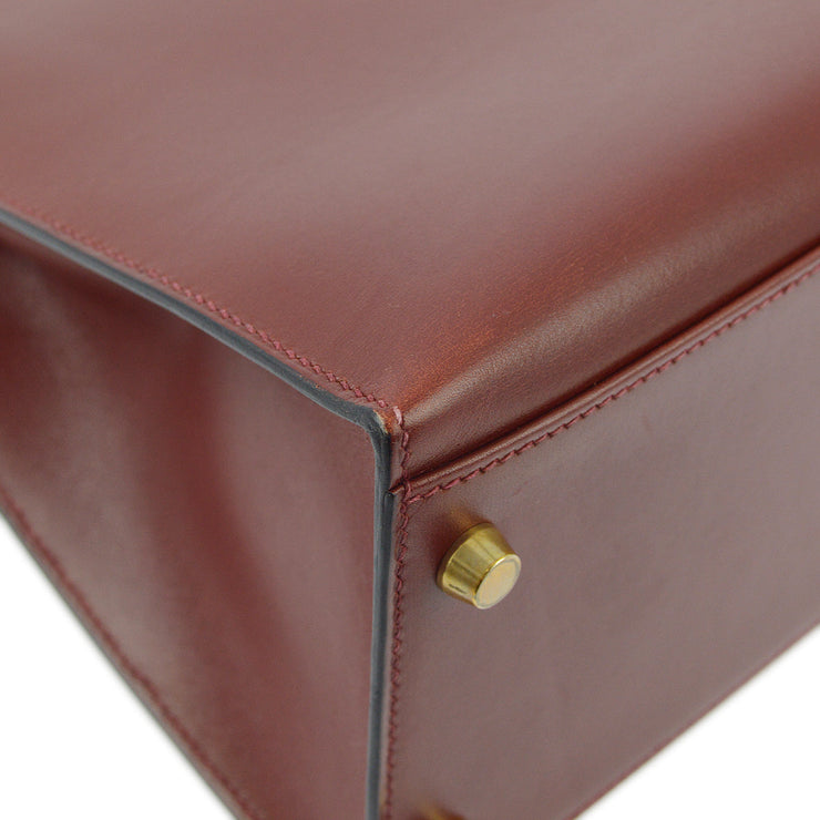 Hermes Rouge H Box Calf Kelly 32 Sellier 2way Shoulder Handbag