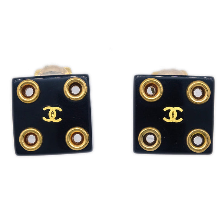 Chanel Square Earrings Clip-On Black 01P
