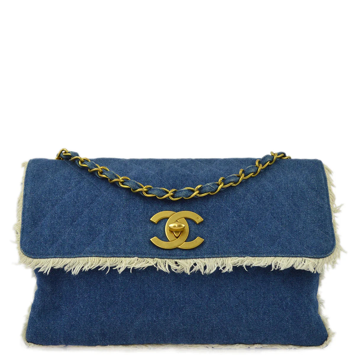 Chanel 1997-1999 Blue Denim Maxi Straight Flap Bag