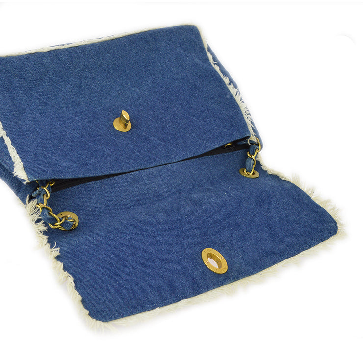 Chanel 1997-1999 Blue Denim Maxi Straight Flap Bag