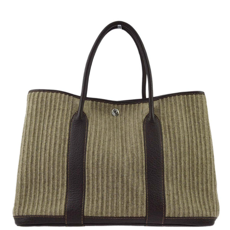 Hermes 2006 Brown Pleated Felt Buffalo Garden Party PM Tote Bag