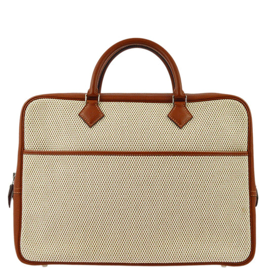 Hermes 2003 Natural Fauve Toile GM Buffalo Plume Doc 38 Handbag