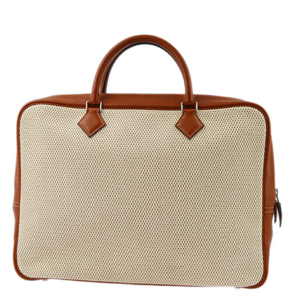 Hermes 2003 Natural Fauve Toile GM Buffalo Plume Doc 38 Handbag