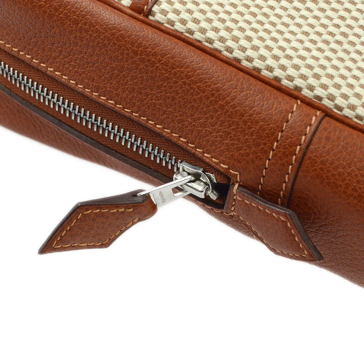 Hermes 2003 Natural Fauve Toile GM Buffalo Plume Doc 38 Handbag