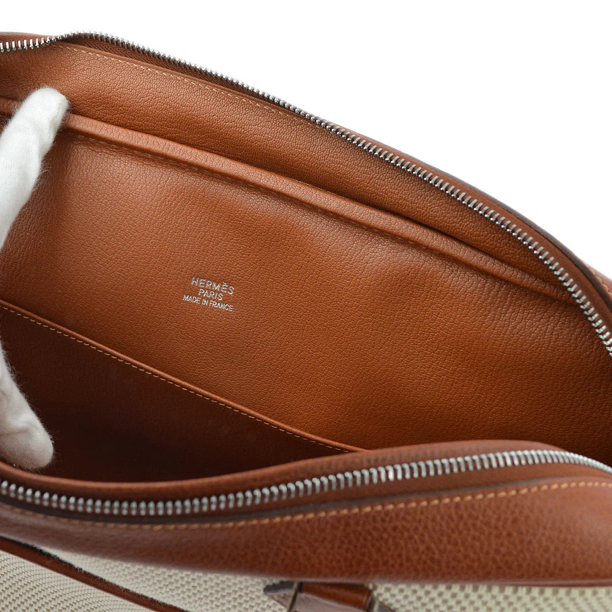 Hermes 2003 Natural Fauve Toile GM Buffalo Plume Doc 38 Handbag
