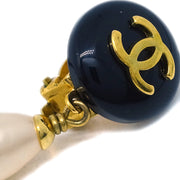 Chanel Artificial Pearl Dangle Earrings Clip-On Gold 95P