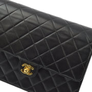 Chanel Black Lambskin Turnlock Small Half Flap Shoulder Bag
