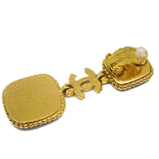 Chanel Gripoix Dangle Earrings Clip-On Gold 96A