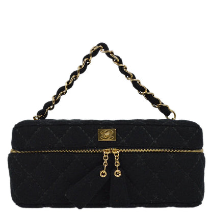Chanel 2001-2003 Black Wool Wild Stitch Vanity Handbag