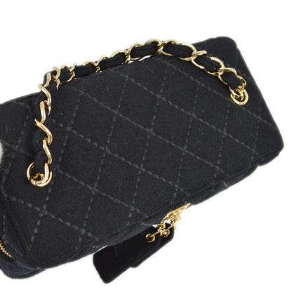 Chanel 2001-2003 Black Wool Wild Stitch Vanity Handbag