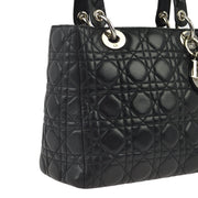 Christian Dior 2002 Black Lambskin Lady Dior Cannage Handbag