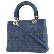 Christian Dior 1999 Blue Denim Lady Dior Cannage 2way Shoulder Handbag