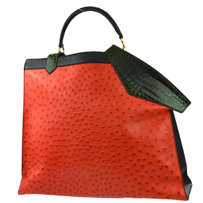 Hermes * 1989 Rouge Vif Ostrich Himalaya Handbag