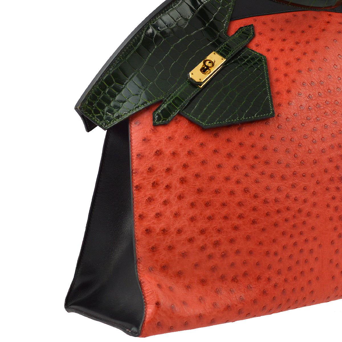 Hermes * 1989 Rouge Vif Ostrich Himalaya Handbag