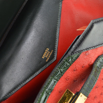 Hermes * 1989 Rouge Vif Ostrich Himalaya Handbag