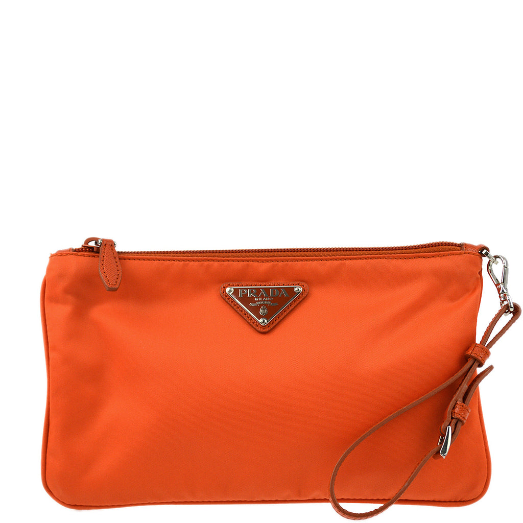 Prada Orange Nylon Clutch Bag