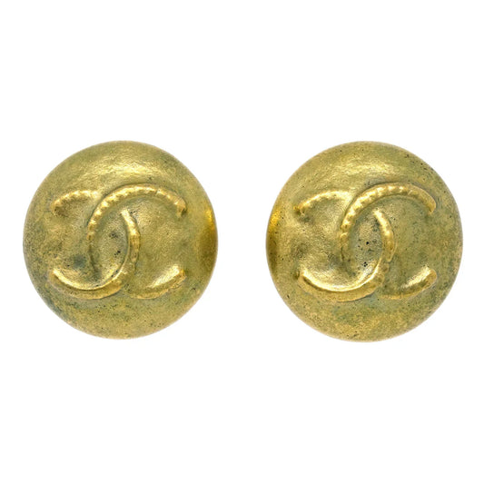 Chanel Gold Button Earrings Clip-On 95P