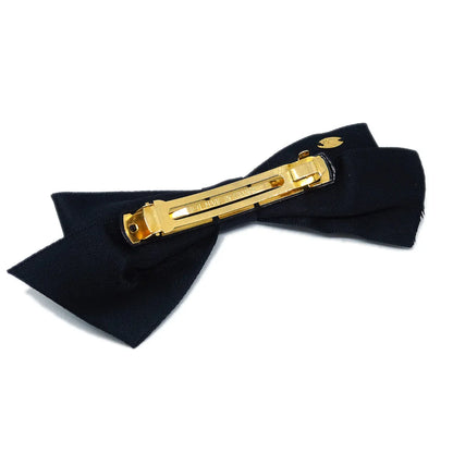 Chanel Turnlock Bow Satin Hair Barrette Black