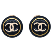 Chanel Button Earrings Clip-On Black Gold 95A
