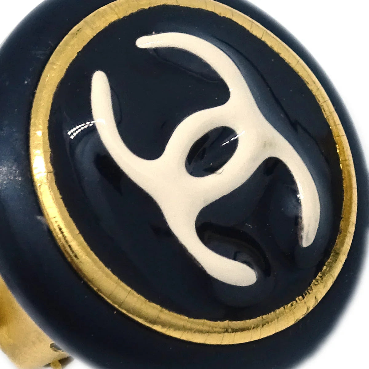 Chanel Button Earrings Clip-On Black Gold 95A