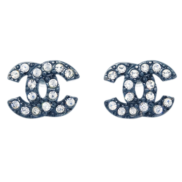 Chanel Piercing Earrings Rhinestone Black 04A