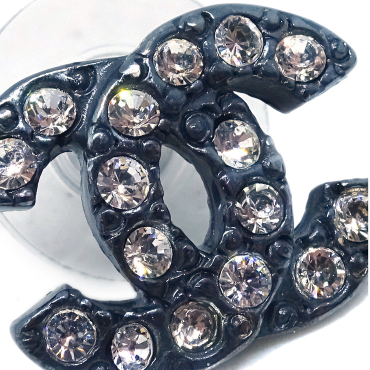 Chanel Piercing Earrings Rhinestone Black 04A