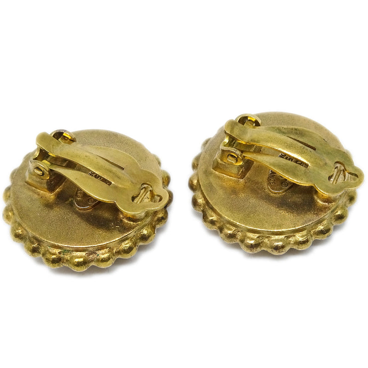 Chanel Gold Black Button Earrings Clip-On 95P