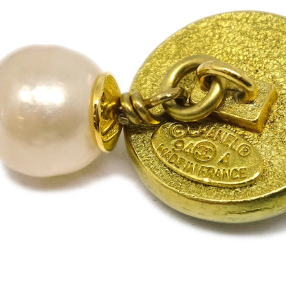 Chanel Cuff Links Faux Pearl Gold 94A