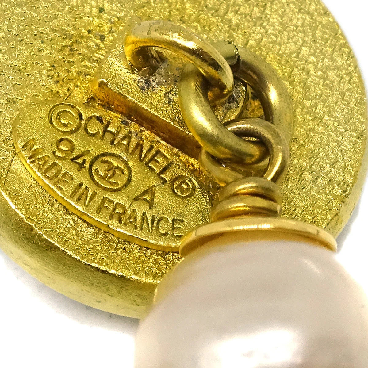 Chanel Cuff Links Faux Pearl Gold 94A