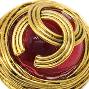 Chanel Gripoix Button Earrings Clip-On Gold Red 94A