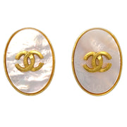 Chanel Shell Oval Earrings Clip-On White 95A