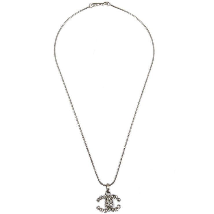 Chanel CC Necklace Pendant Rhinestone Silver 00A