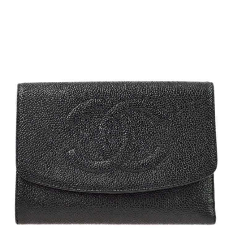 Chanel Black Caviar Trifold Wallet Purse