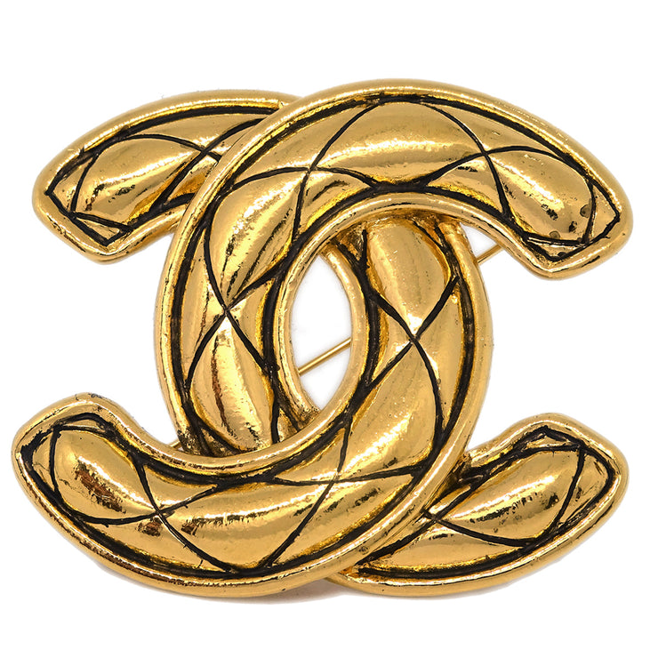 Chanel Quilted CC Brooch Pin Gold 1152