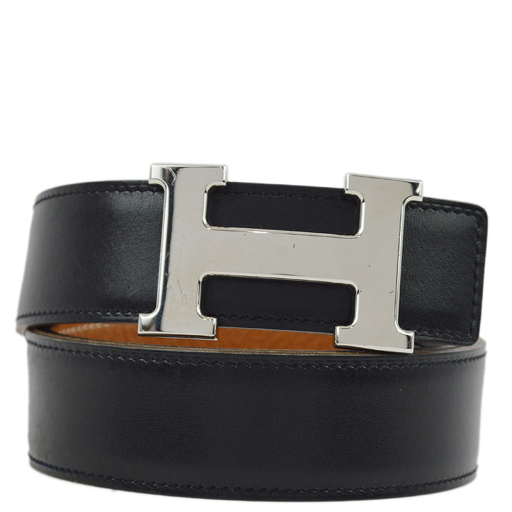 Hermes 2006 Black Box Calf Constance Reversible Belt #100 Small Good