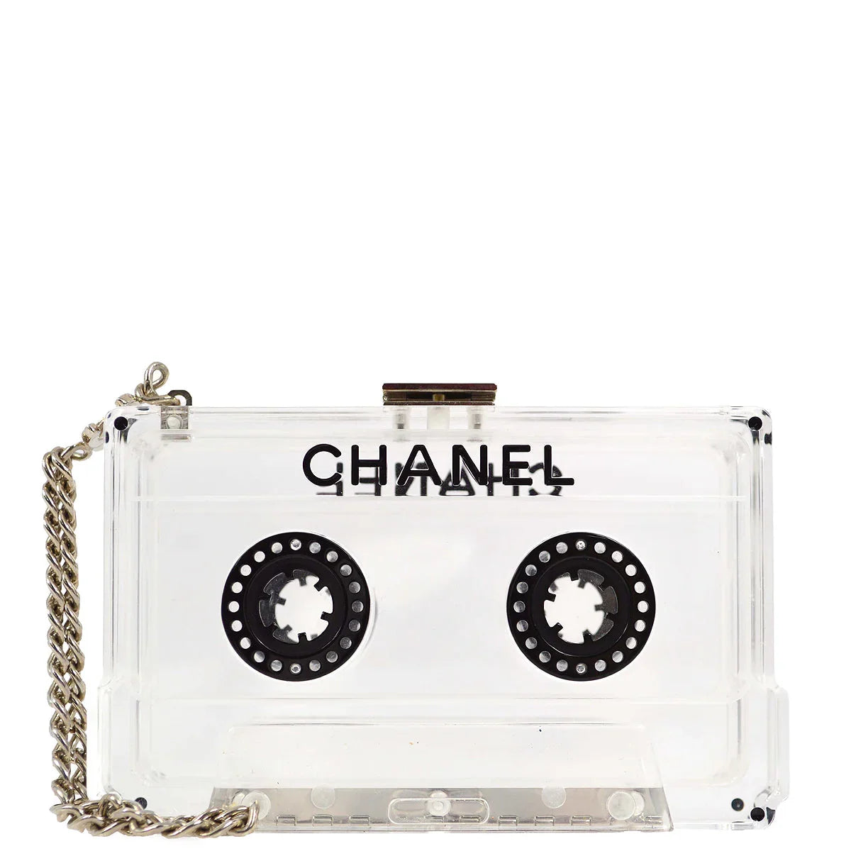 Chanel Clear Acrylic Cassette Tape Clutch Bag 04P