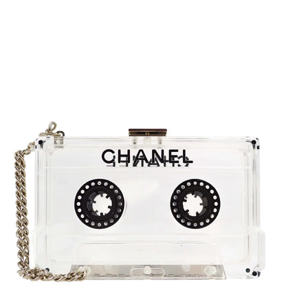 Chanel Clear Acrylic Cassette Tape Clutch Bag 04P