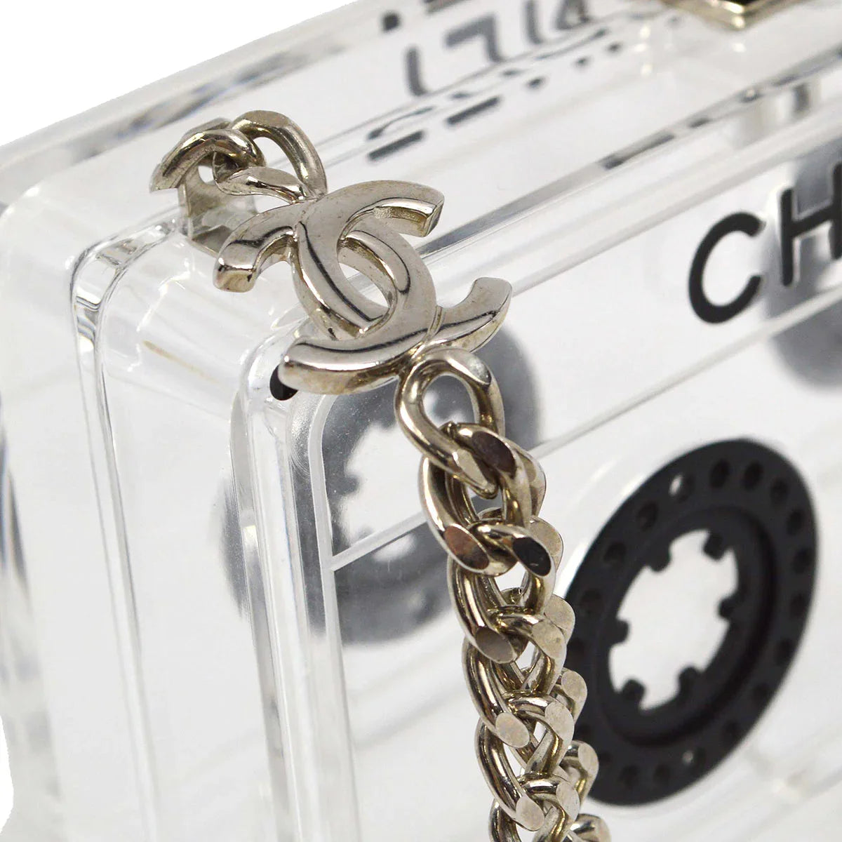 Chanel Clear Acrylic Cassette Tape Clutch Bag 04P