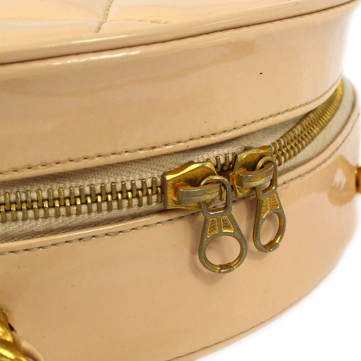 Chanel Beige Patent Leather Round Vanity Handbag