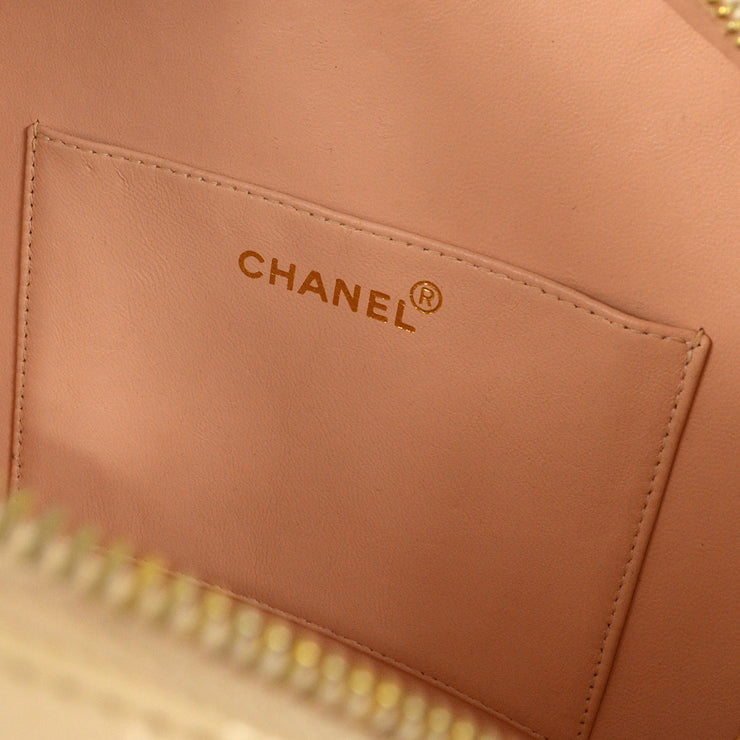 Chanel Beige Patent Leather Round Vanity Handbag