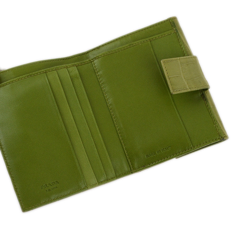 Prada * Green Crocodile Bifold Wallet