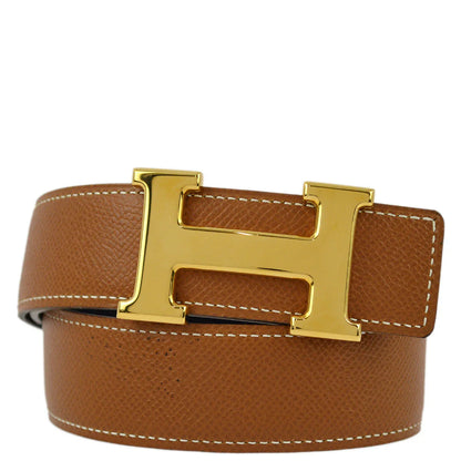 Hermes 1997 Brown Courchevel Constance Reversible Belt #65 Small Good