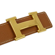 Hermes 1997 Brown Courchevel Constance Reversible Belt #65 Small Good