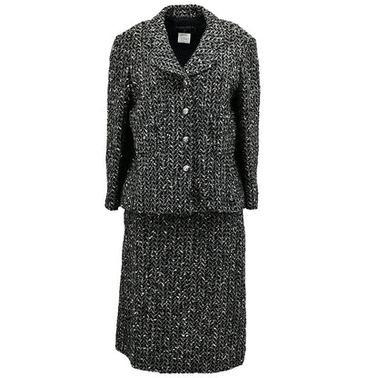 Chanel Jacket Skirt Suit Black 97A #46