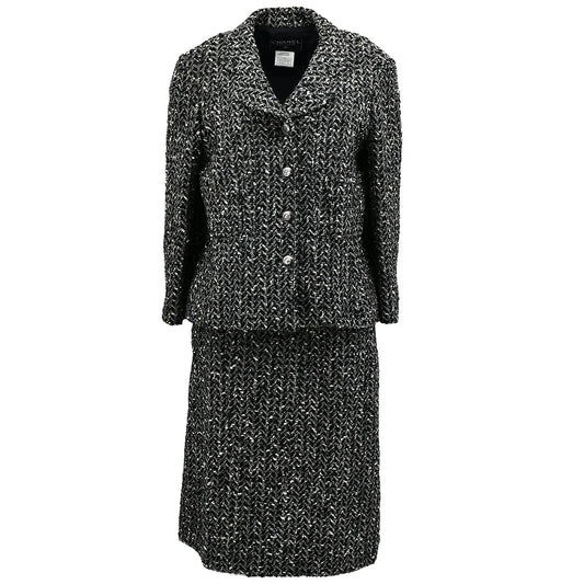Chanel Jacket Skirt Suit Black 97A #46